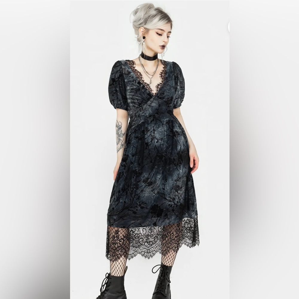 NWT Disturbia Vice Lace Trim Velour Midi Dress